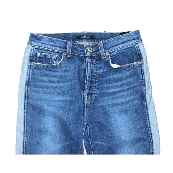 7 FOR ALL MANKIND Josefina Contrast Panel High-Rise Cropped Blue Jeans - Size 27 - Picture 8 of 15